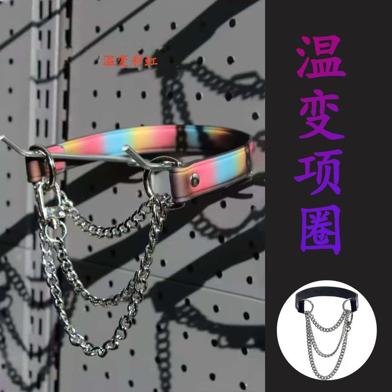 Temperature-Variable Light-Variable Luminous Cowhide Collar Female M Collar Y2K Wind Choker Neckband Unisex High-Grade Necklace - Image 1